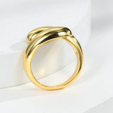 Smooth Gold Plated Brass Double Drop Ring Adjustable Fashion Jewelry AL777