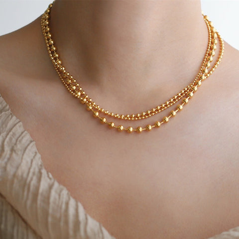 Heavy Polish Gold Ball Beads Layer Neacklace Titanium Stainless Steel Jewelry AL778