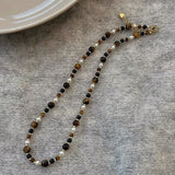 Bohemian Natural Tiger's Eye & Pearl Beads Necklace, Handmade Gemstone Jewelry AL781