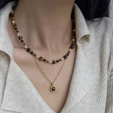 Bohemian Natural Tiger's Eye & Pearl Beads Necklace, Handmade Gemstone Jewelry AL781