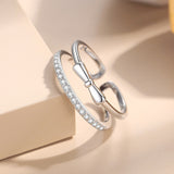 925 Sterling Silver Bowknot Zircon Ring, Adjustable Butterfly Open Ring Jewelry AL783