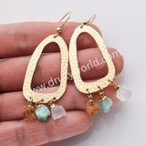 Unique Gold Plated Big Hoop Raw Crystal Stones Dangle Earrings, Birthstone Boho Jewelry AL785