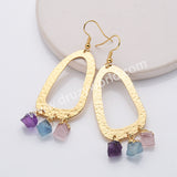 Unique Gold Plated Big Hoop Raw Crystal Stones Dangle Earrings, Birthstone Boho Jewelry AL785