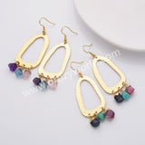 Unique Gold Plated Big Hoop Raw Crystal Stones Dangle Earrings, Birthstone Boho Jewelry AL785