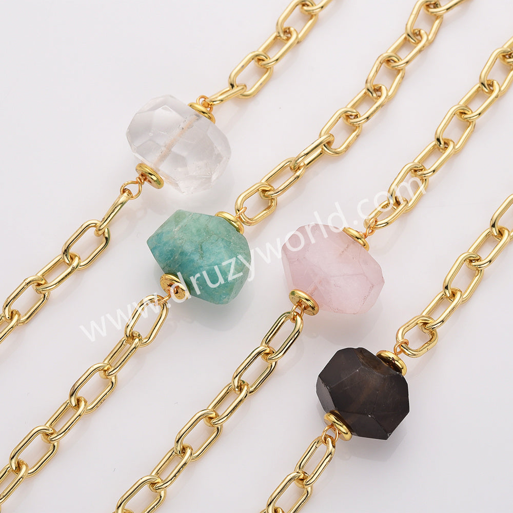 Natural Irregular Shape Stone Gold Chain Bracelet Healing Crystal Bracelet AL786