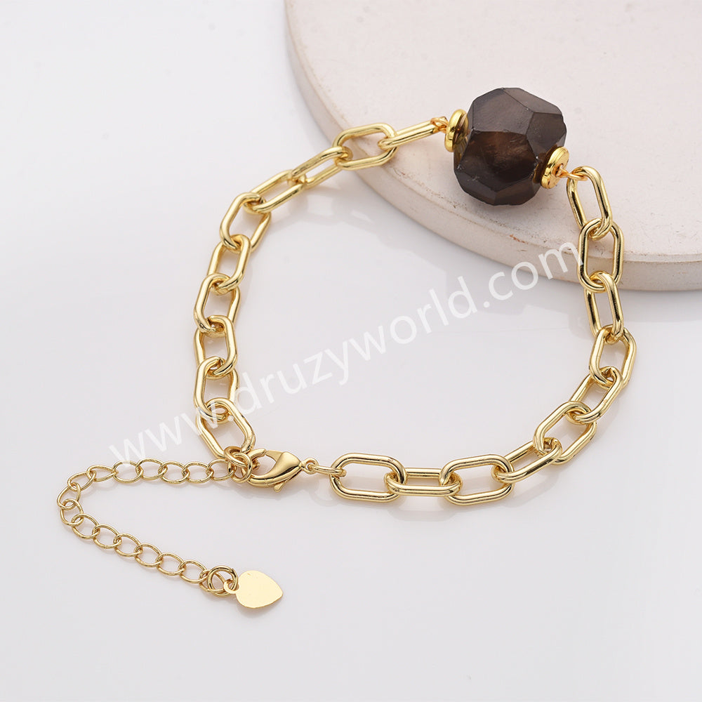 Natural Irregular Shape Stone Gold Chain Bracelet Healing Crystal Bracelet AL786