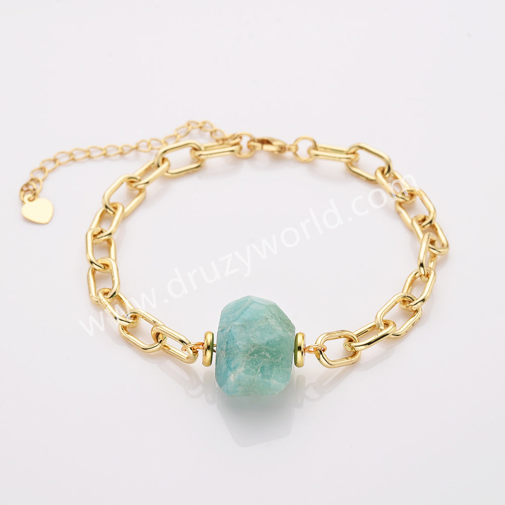 Natural Irregular Shape Stone Gold Chain Bracelet Healing Crystal Bracelet AL786