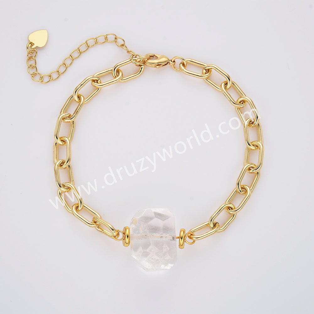 Natural Irregular Shape Stone Gold Chain Bracelet Healing Crystal Bracelet AL786
