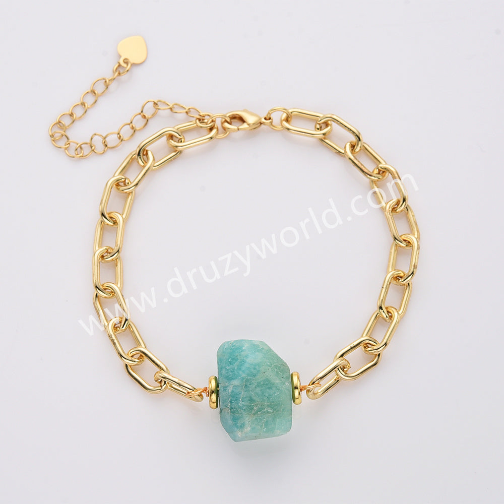 Natural Irregular Shape Stone Gold Chain Bracelet Healing Crystal Bracelet AL786