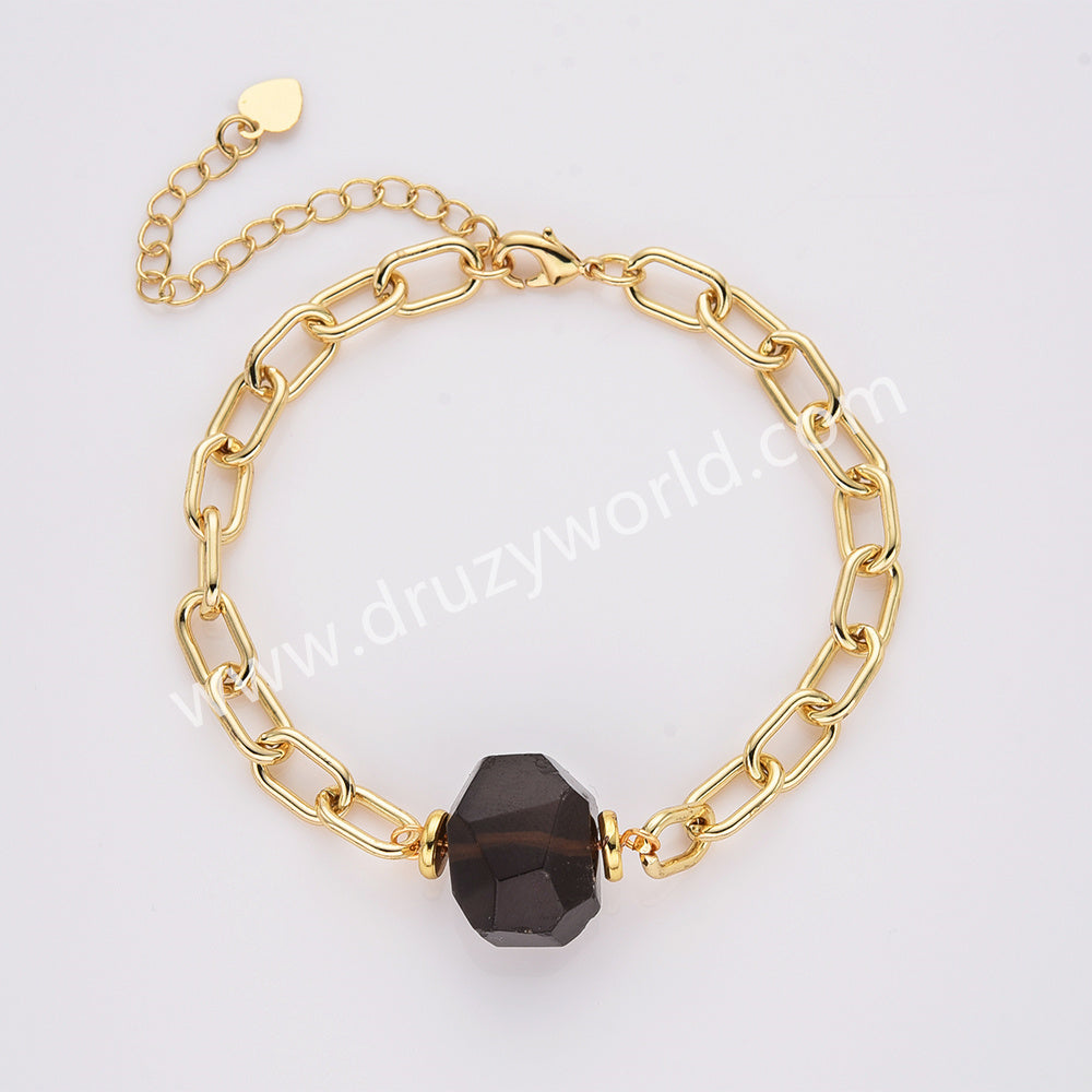 Natural Irregular Shape Stone Gold Chain Bracelet Healing Crystal Bracelet AL786