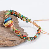 Rainbow Heart Imperial Stone Beaded Bracelet, Wire Wrap Double Layers, Handmade Boho Jewelry AL788