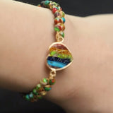 Rainbow Heart Imperial Stone Beaded Bracelet, Wire Wrap Double Layers, Handmade Boho Jewelry AL788