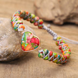 Rainbow Imperial Stone Heart Beaded Bracelet, Wire Wrap Double Layers, Handmade Boho Jewelry AL789