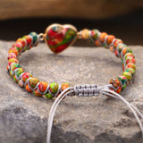 Rainbow Imperial Stone Heart Beaded Bracelet, Wire Wrap Double Layers, Handmade Boho Jewelry AL789