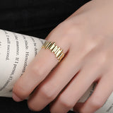 S925 Sterling Silver Smooth Stripe Irregular Gold Ring, Fashion Boho Jewelry AL790