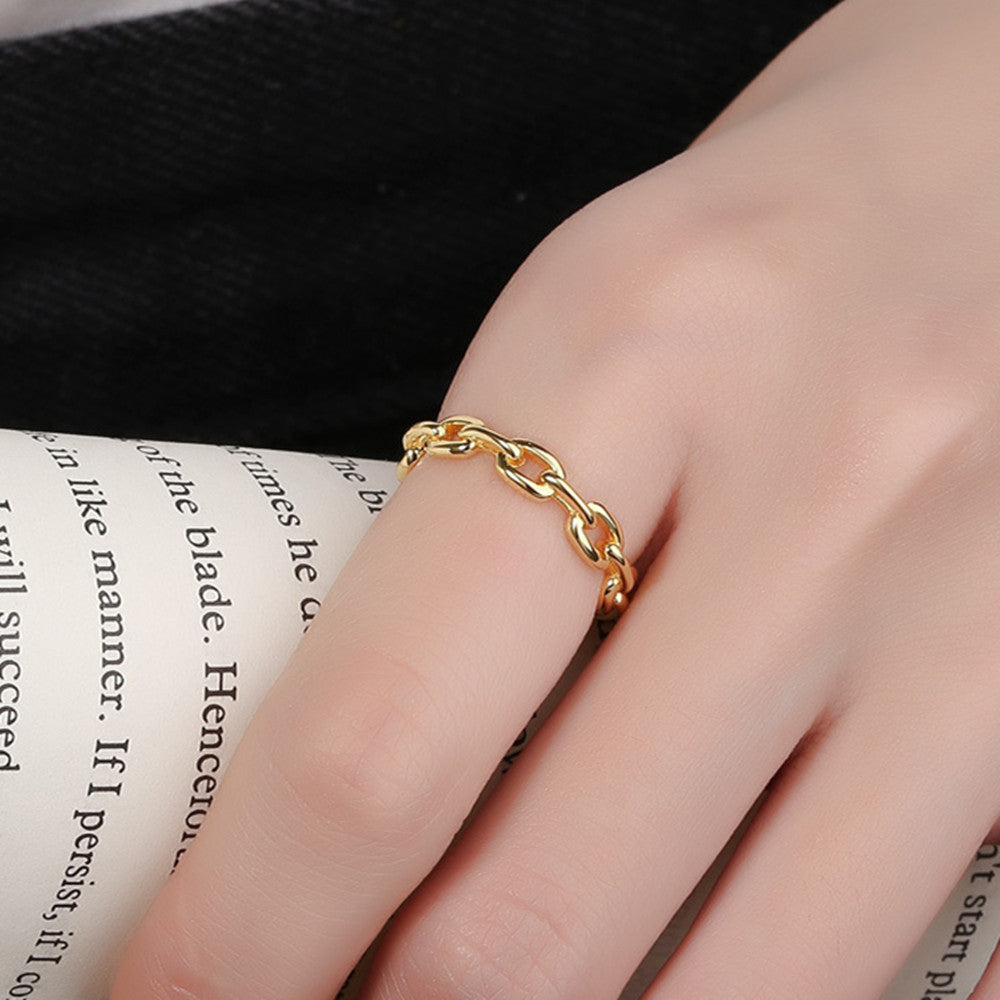 S925 Sterling Silver Cable Chain Gold Ring, Fashion Boho Jewelry AL791