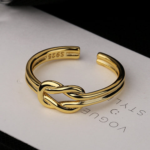 S925 Sterling Silver Smooth Gold Double Line Twisted Knot Ring, Fashion Jewelry AL793