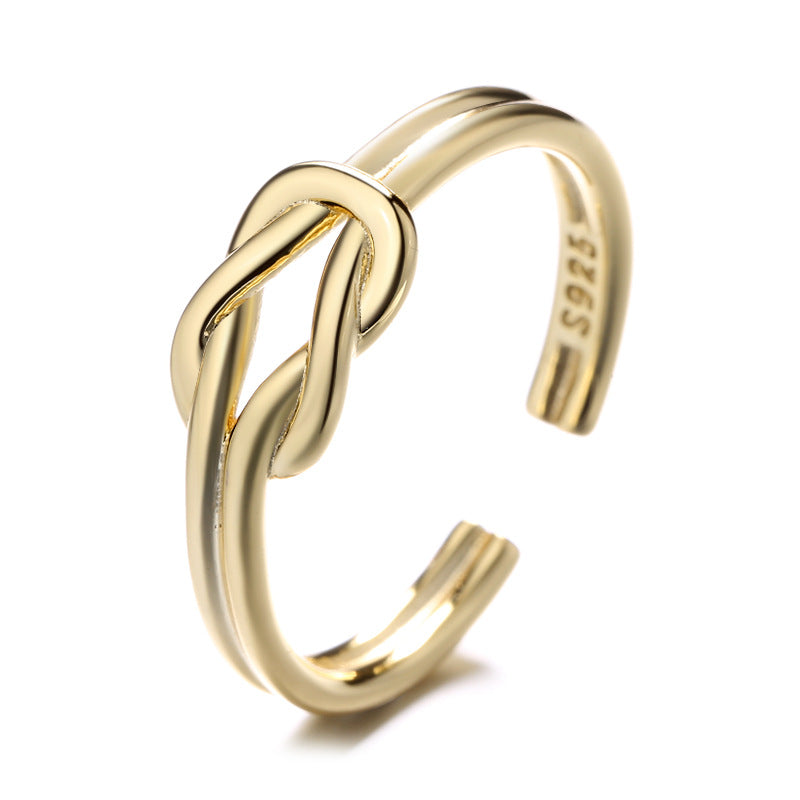 S925 Sterling Silver Double Layer Smooth Gold Line Twisted Knot Ring, Fashion Jewelry AL793