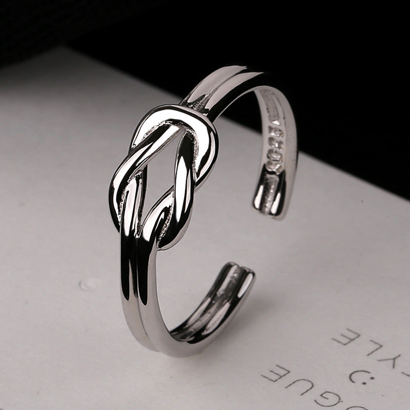 S925 Sterling Silver Double Layer Smooth Gold Line Twisted Knot Ring, Fashion Jewelry AL793