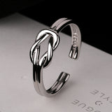 S925 Sterling Silver Smooth Gold Double Line Twisted Knot Ring, Fashion Jewelry AL793