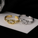 S925 Sterling Silver Smooth Gold Double Line Twisted Knot Ring, Fashion Jewelry AL793