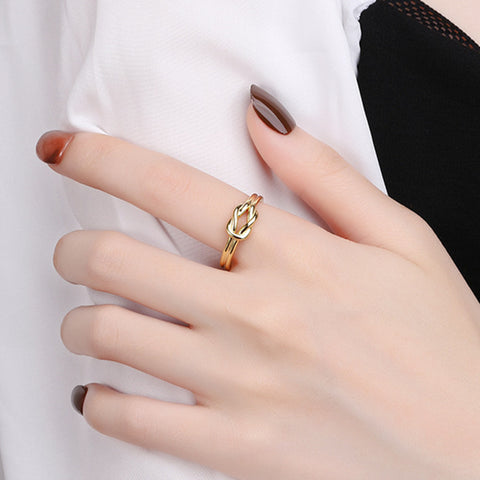 S925 Sterling Silver Smooth Gold Double Line Twisted Knot Ring, Fashion Jewelry AL793