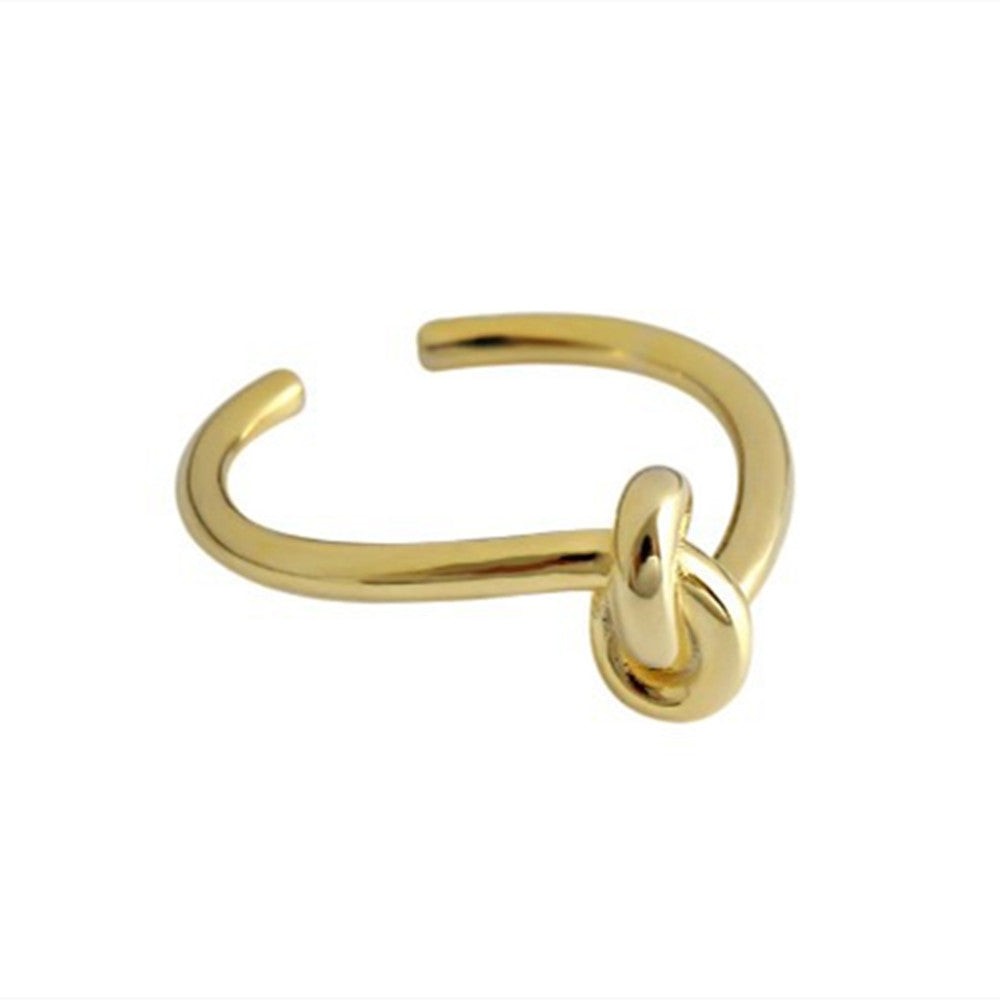 S925 Sterling Silver Smooth Gold Single Line Twisted Knot Ring, Adjustable Fashion Jewelry AL794