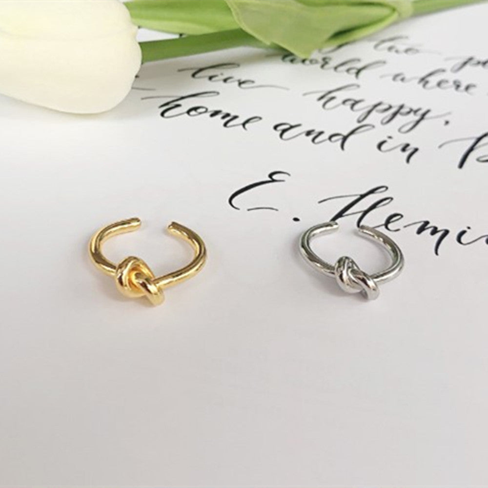 S925 Sterling Silver Smooth Gold Single Line Twisted Knot Ring, Adjustable Fashion Jewelry AL794