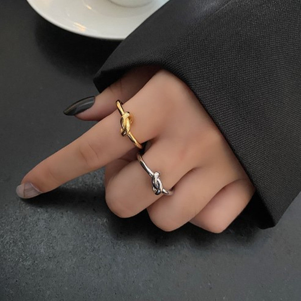 S925 Sterling Silver Smooth Gold Single Line Twisted Knot Ring, Adjustable Fashion Jewelry AL794