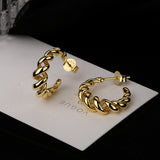 S925 Sterling Silver Circle Smooth Gold Twisted Spiral Post Earrings, Fashion Jewelry AL795