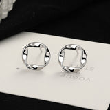 S925 Sterling Silver Smooth Gold Twisted Circle Mobius Stud Earrings, Fashion Jewelry AL797