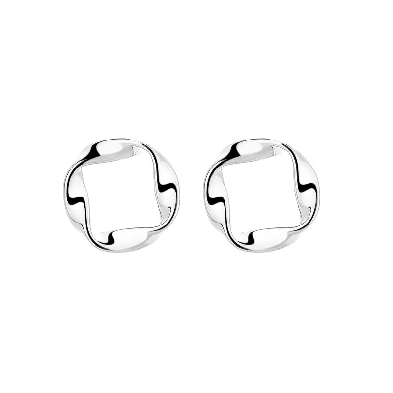 S925 Sterling Silver Smooth Gold Twisted Circle Mobius Stud Earrings, Fashion Jewelry AL797