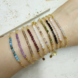 Skinny Gold Plated Rainbow Gemstone Faceted Beaded Bracelet, Handmade Boho Jewelry AL801