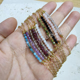 Skinny Gold Plated Rainbow Gemstone Faceted Beaded Bracelet, Handmade Boho Jewelry AL801