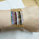 Skinny Gold Plated Rainbow Gemstone Faceted Beaded Bracelet, Handmade Boho Jewelry AL801