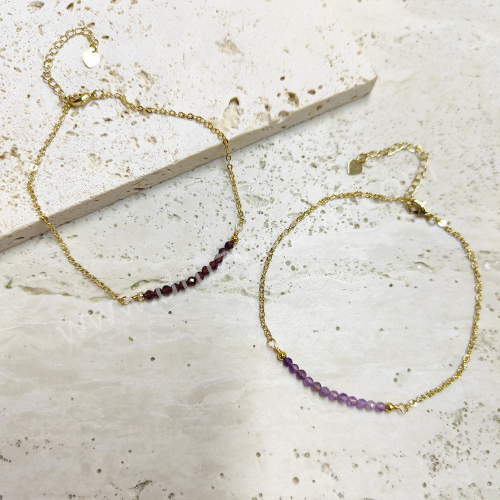 Skinny Gold Plated Rainbow Gemstone Faceted Beaded Bracelet, Handmade Boho Jewelry AL801