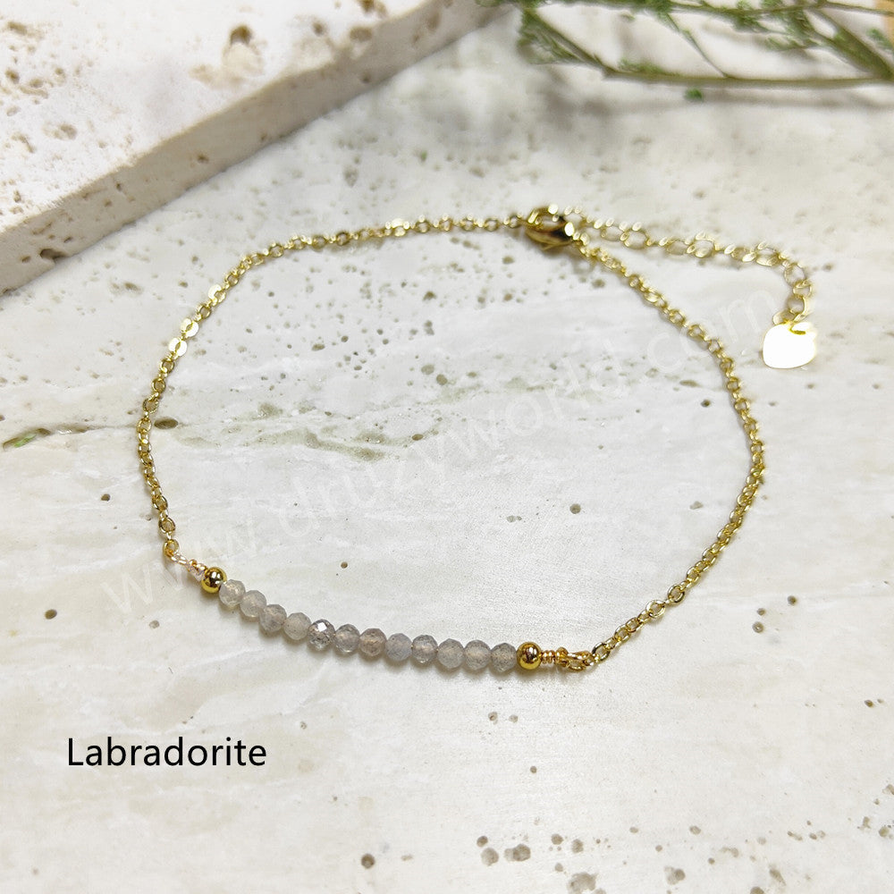 Skinny Gold Plated Rainbow Gemstone Faceted Beaded Bracelet, Handmade Boho Jewelry AL801