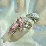 925 Sterling Silver Full White & Pink Zircon Heart Rings For Women AL805