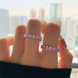 925 Sterling Silver Full White & Pink Zircon Heart Rings For Women AL805