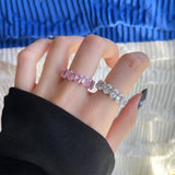 925 Sterling Silver Full White & Pink Zircon Heart Rings For Women AL805