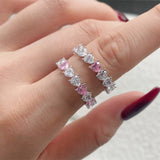 925 Sterling Silver Full White & Pink Zircon Heart Rings For Women AL805