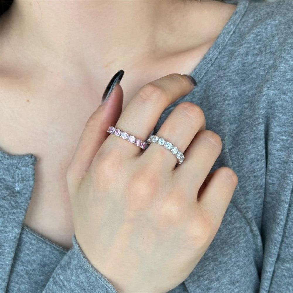 925 Sterling Silver Full White & Pink Zircon Heart Rings AL805, Cubic Zircon Stones ring