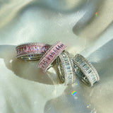 925 Sterling Silver Full White & Pink Zircon Heart Rings For Women AL805