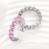 925 Sterling Silver Full White & Pink Zircon Heart Rings For Women AL805