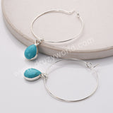 Teardrop Pure Turquoise Gemstone Hoop Dangle Earrings Silver Plated Jewelry AL808