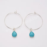 Teardrop Pure Turquoise Gemstone Hoop Dangle Earrings Silver Plated Jewelry AL808