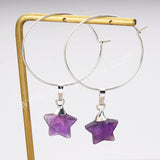 Star Amethyst Rose Quartz Faceted Hoop Dangle Earrings Silver Plated Jewelry AL810