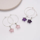 Star Amethyst Rose Quartz Faceted Hoop Dangle Earrings Silver Plated Jewelry AL810