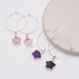 Star Amethyst Rose Quartz Faceted Hoop Dangle Earrings Silver Plated Jewelry AL810