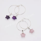 Star Amethyst Rose Quartz Faceted Hoop Dangle Earrings Silver Plated Jewelry AL810